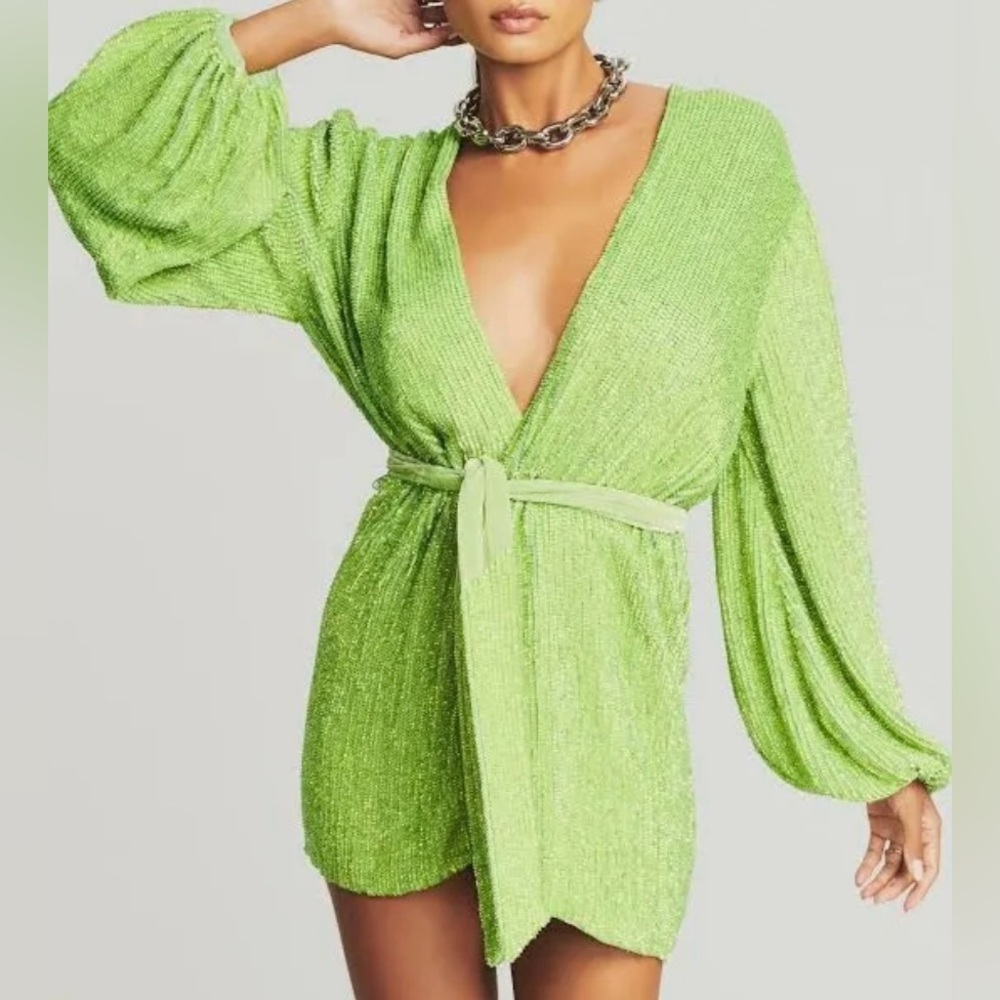 Retrofete Gabrielle Sequined Wrap Dress Green